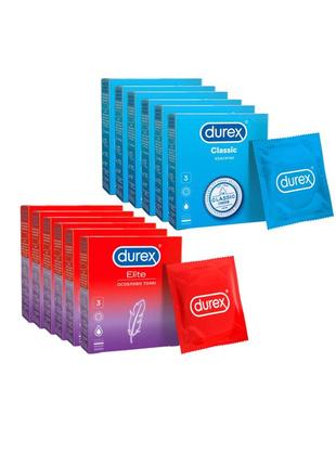 Презервативы durex elite +  classic блок  36 штук (12 уп. по 3 шт) латексные с силиконовой смазкой