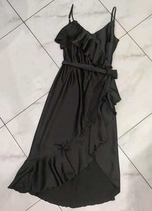 Длинное сатиновое вечернее чёрное платье сарафан rinascimento xs-s 36-381 фото