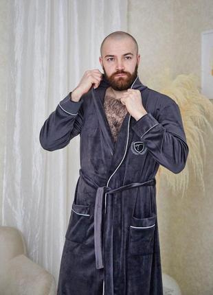 Чоловічий велюровий халат tomiko графіт2 фото