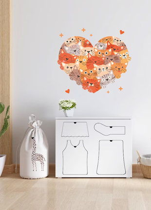 Вінілова інтер'єрна наклейка кольорова декор на стіну, шпалери та інші поверхні "коти. серце з котів2 фото