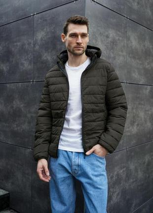 Шикарная весенняя куртка с капюшоном  н5094 на молнии хаки осенняя