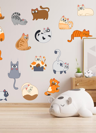 Вінілова інтер'єрна наклейка кольорова декор на стіну, шпалери та інші поверхні "кольорові коти"