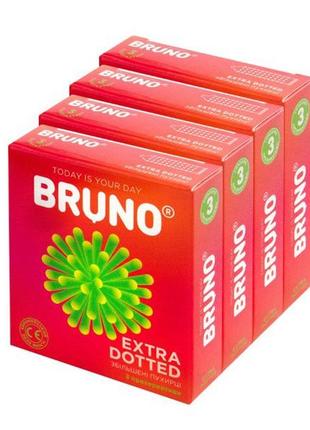 Презервативы с крупными точками и силиконовой смазкой bruno extra dotted 4 you 12 шт  4 упаковки по 3 шт