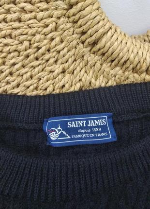 Saint james франция теплый базовый шерстяной вязаный оверсайз свитер кофта пуловер темно синего цвета 100% шерсть s m l10 фото