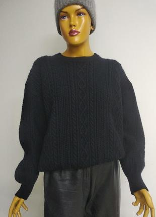 Saint james франция теплый базовый шерстяной вязаный оверсайз свитер кофта пуловер темно синего цвета 100% шерсть s m l3 фото