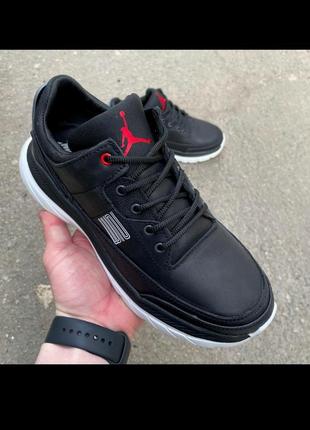 Кожаные мужские кроссовки jordan черные4 фото