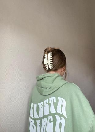 Заколка для волос краб большой зажим бежевый пластиковый крабик