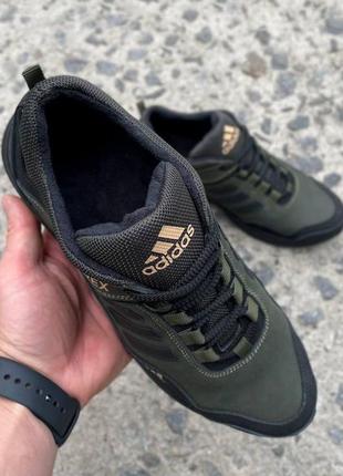 Кожаные мужские кроссовки adidas цвета хаки6 фото