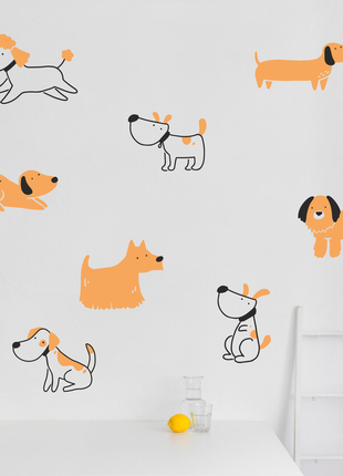Виниловая интерьерная наклейка цветная декор на стену, обои т "собаки рыжие и контурные"1 фото