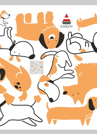 Виниловая интерьерная наклейка цветная декор на стену, обои т "собаки рыжие и контурные"