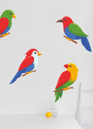 Вінілова інтер'єрна наклейка кольорова декор на стіну, шпалери та інші поверхні "птахи кольорові