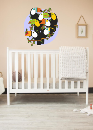 Вінілова інтер'єрна наклейка кольорова декор на стіну, шпалери та інші поверхні "птахи туканові"1 фото