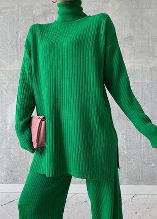Трикотажный костюм рубчик свитер свободного кроя + штаны палаццо клеш свободного кроя производитель турция2 фото