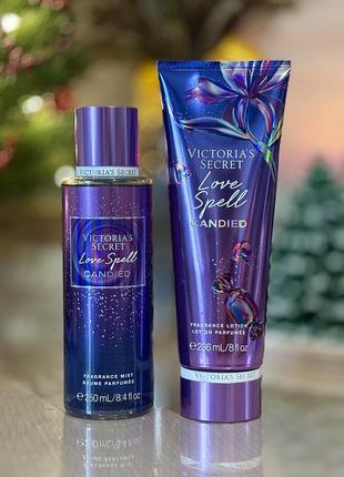 Набор лосьон для тела и парфюмированный спрей для тела и волос victoria’s secret love spell candied