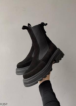 Останній 36 розмір! класичні чорні челсі з натуральної замші,з овчиною