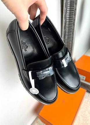 Туфли лоферы женские кожаные черные брендовые в стиле hermes люкс премиум4 фото