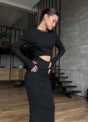 Сукня щільний турецький рубчик резинка,плаття з розрізом на нозі та животі,має виріз для пальців, чорний, мокко і беж6 фото