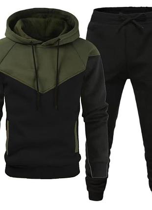 Костюм мужской кофта с капюшоном боковые карманы на молнии рукав и низ на манжете штаны на резинке карманы манжеты ткань трехнить на флисе