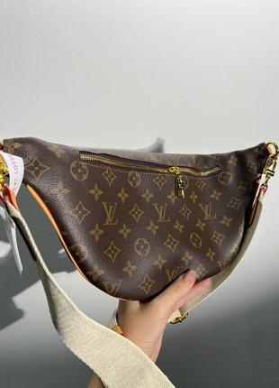 Кожаная бананка брендированная louis vuitton коричневая поясная сумочка6 фото