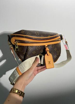 Кожаная бананка брендированная louis vuitton коричневая поясная сумочка7 фото