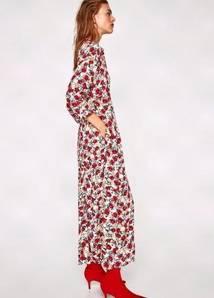 Платье рубашка макси zara woman premium цветочный принт вискоза