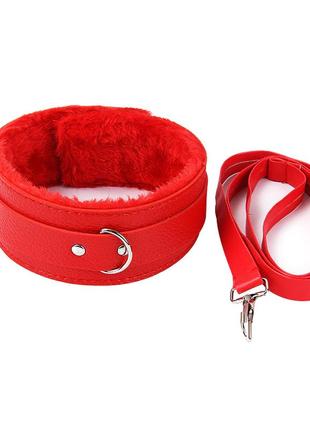 Ошейник с поводком кожаный для ролевых игр красный. интимные товары, игрушки, bdsm, бдсм, фетиш
