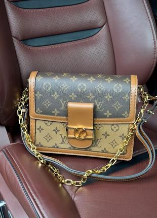 Коричнева шкіряна сумочка з фірмовим принтом louis vuitton4 фото