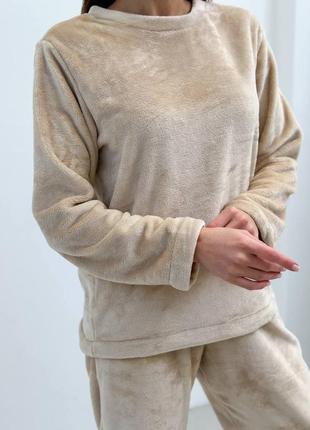 Теплая пижама махровая кофта свободного кроя брюки с высокой посадкой на резинке джоггеры свободного кроя9 фото