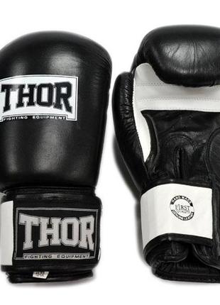 Перчатки боксерские thor sparring 14oz /pu /черно-белые4 фото