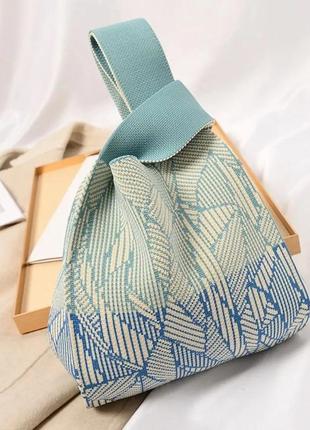 Тренд стильна блакитна жіноча в'язана текстильна сумка шопер різні кольори