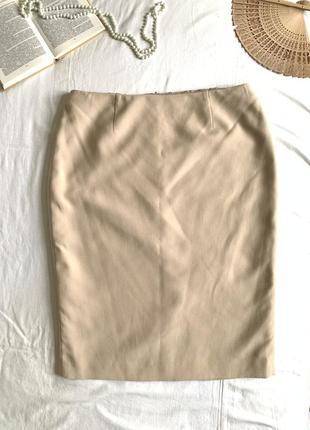 Класична базова бежева спідниця -олiвець міді (розмір 16/44)1 фото