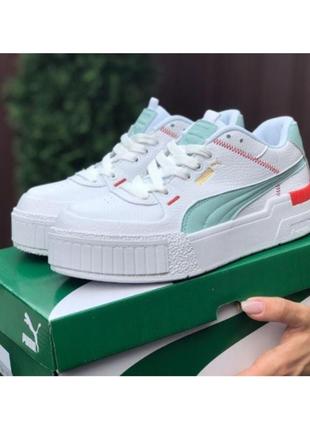 Кросівки жіночі демісезонні puma cali sport mix білі з м'ятою весна/літо/осінь