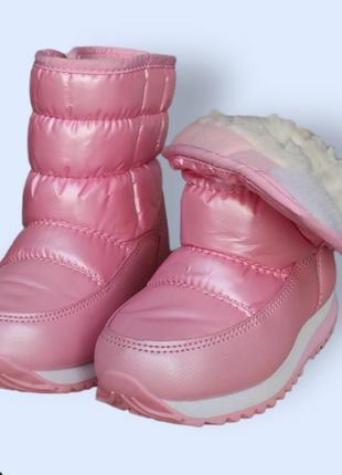 Зимние розовые дутики сапожки для девочки на липучке6 фото