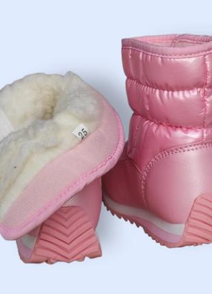 Зимние розовые дутики сапожки для девочки на липучке8 фото