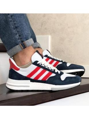 Чоловічі кросівки adidas zx 500 сині,червоні з білою підошвою весна/літо/осінь2 фото