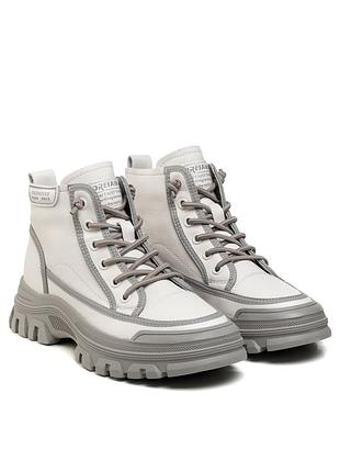 Ботинки молочные с серым на шнуровках спортивные 1615б-а