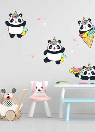 Виниловая интерьерная наклейка цветная декор на стену, обои и другие поверхности "панды на празднике"