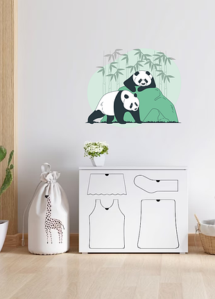 Вінілова інтер'єрна наклейка кольорова декор на стіну, шпалери та інші поверхні "панди на камені"
