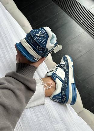 Кроссовки женские louis vuitton trainer sneaker white / blue.5 фото