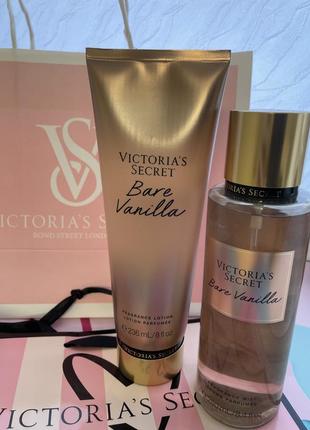 Набір вікторія сікрет,спрей та лосьйон для тіла victoria’s secret bare vanilla