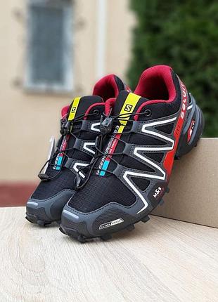 Кросівки salomon speedcross 3 чорні з червоним1 фото