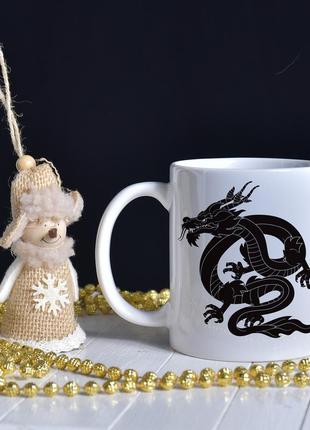 Чашки новорічна, біла, з драконом, кераміка 300мл