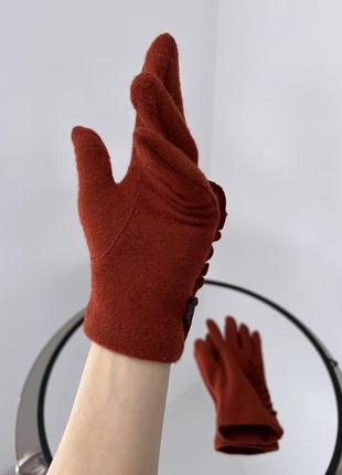 Вовняні рукавички в рудому кольорі4 фото