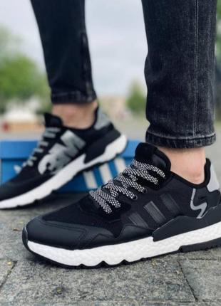 Мужские кроссовки adidas jogger адидас джоггер черные с белым рефлектив весна/осень1 фото