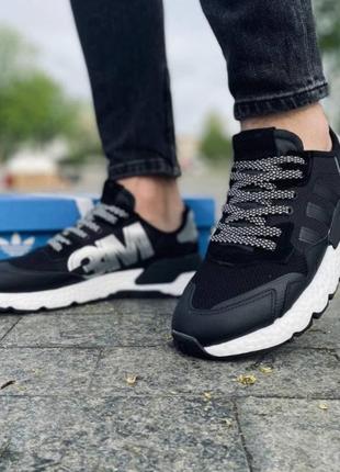 Мужские кроссовки adidas jogger адидас джоггер черные с белым рефлектив весна/осень2 фото