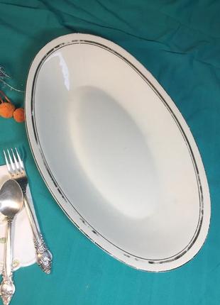 Сервировочная овальная глубокая большая тарелка 1960-е гг. коростень н4011 фарфор позолота винтаж3 фото