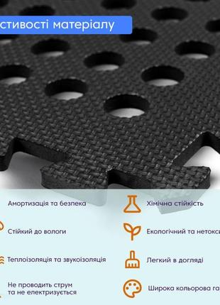Килим пазл, підлога пазл перфороване - модульне покриття, 625 x 625 x 10мм, чорне
