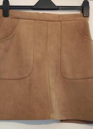Замшевая бежевая короткая юбка от primark3 фото