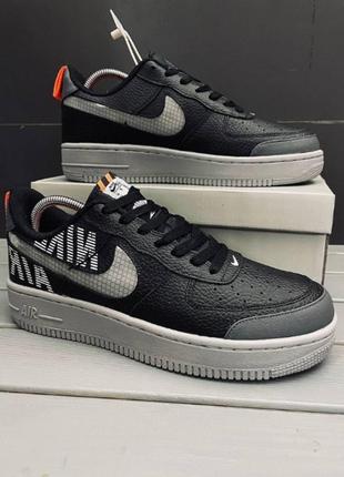 Кроссовки мужские nike air force найк форси кожа весна/лето/осень черные с серой подошвой1 фото