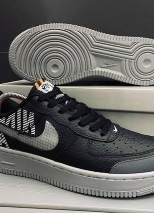 Кроссовки мужские nike air force найк форси кожа весна/лето/осень черные с серой подошвой2 фото